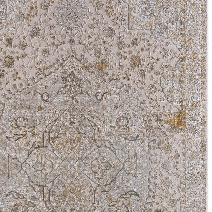 6' X 9' Oriental Area Rug With Fringe (722068) - Ivory / Gray / Gold