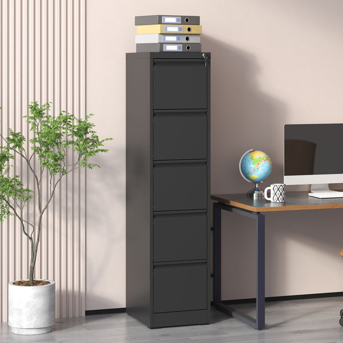 Giga steel vertical filing cabinet with lock, designed for A4, legal, and letter size documents, featuring multiple drawers.