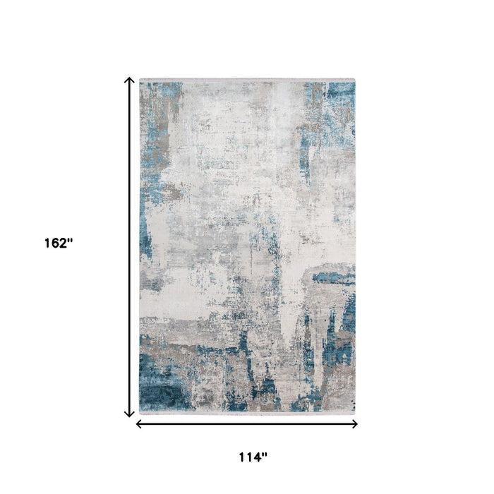 10' X 14' Abstract Area Rug With Fringe - Gray