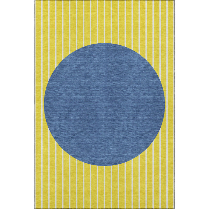 10' X 14' Striped Washable Area Rug With UV Protection (678341) - Yellow / Ivory / Blue