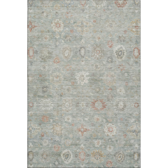 10' X 14' Damask Washable Area Rug With UV Protection (700829) - Sage / Ivory / Copper