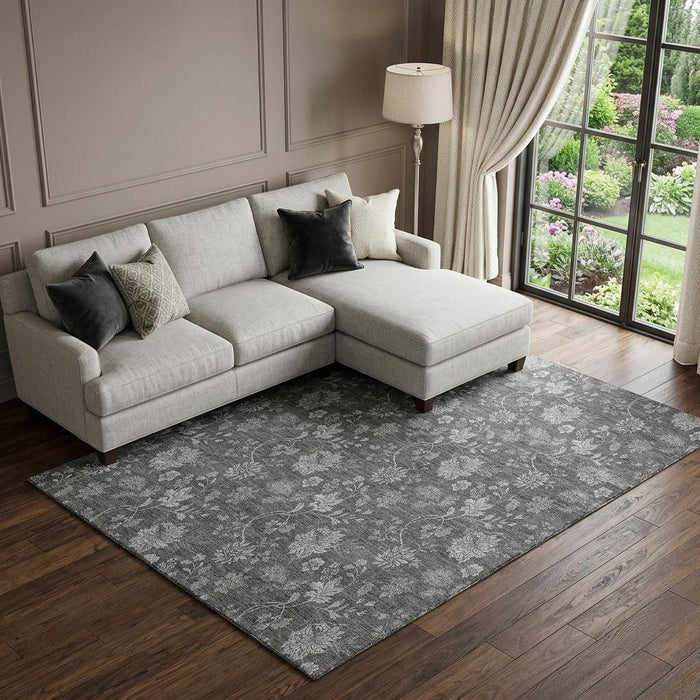10' X 14' Floral Washable Area Rug With UV Protection (655926) - Gray / Silver