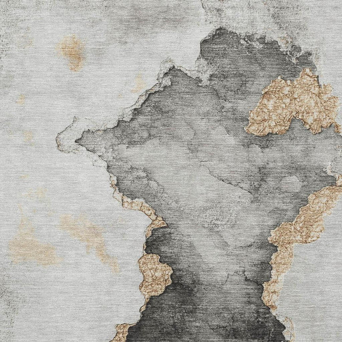10' X 14' Abstract Washable Area Rug With UV Protection (701563) - Gray / Gold / Silver