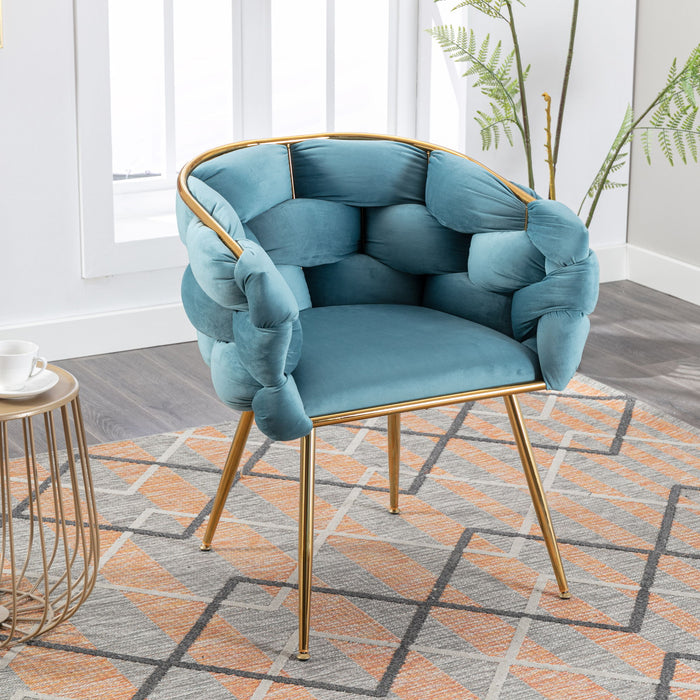Giga luxury modern single arm chair for bedroom or living room, plush seating with a sleek design for relaxation or vanity use.