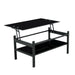 Modern black Giga glass lift top coffee table with two layers and tempered glass for living room use.