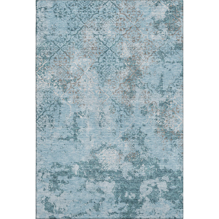 10' X 8' Abstract Washable Area Rug With UV Protection - Teal / Gray