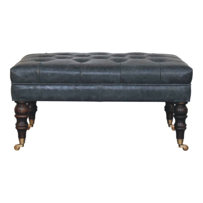 Leather Round Footstool (723455) - Brown