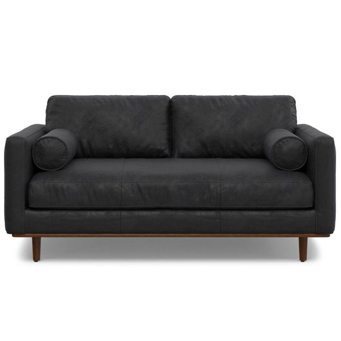 72" Leather Sofa With Brown Legs - Black