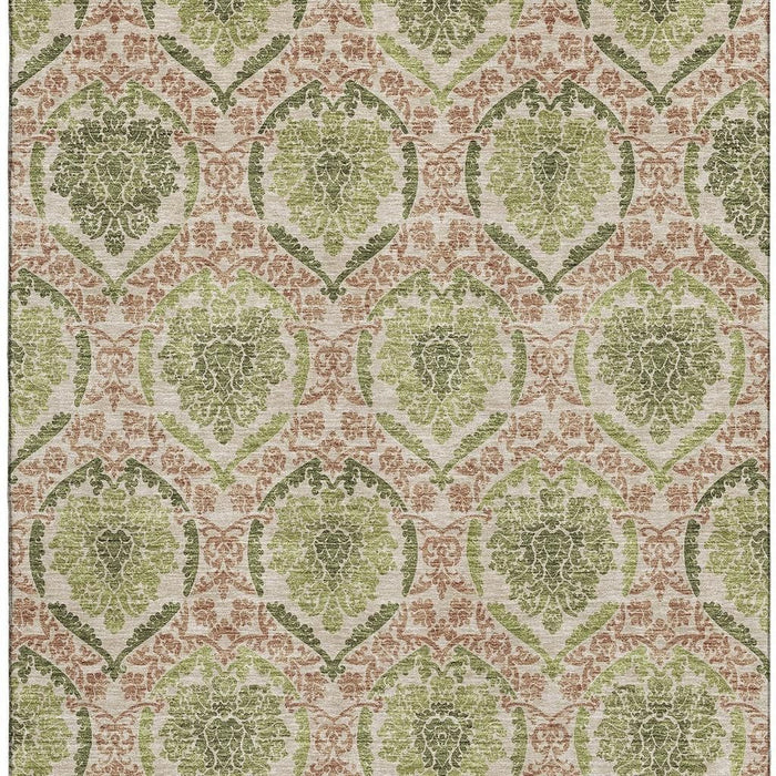 8' X 10' Medallion Washable Area Rug With UV Protection - Olive Green And Copper