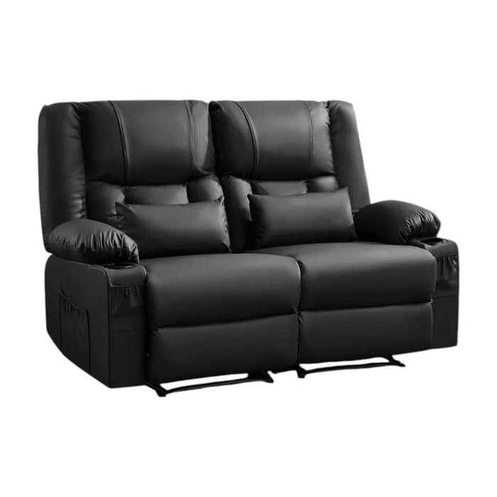 Faux Leather Manual Reclining Loveseat With Storage Toss Pillows - Black