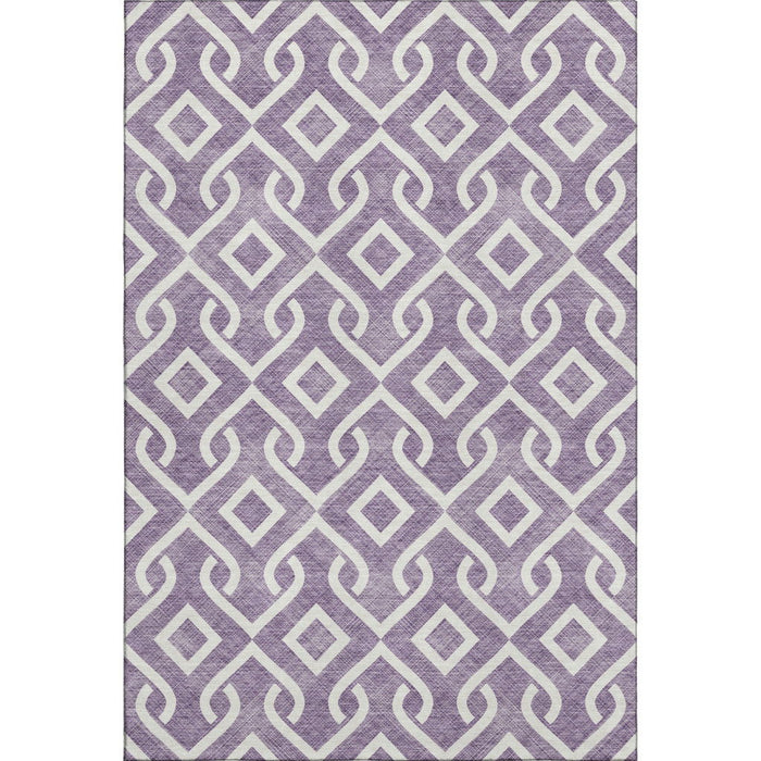 10' X 14' Geometric Washable Area Rug With UV Protection (652563) - Purple / Ivory