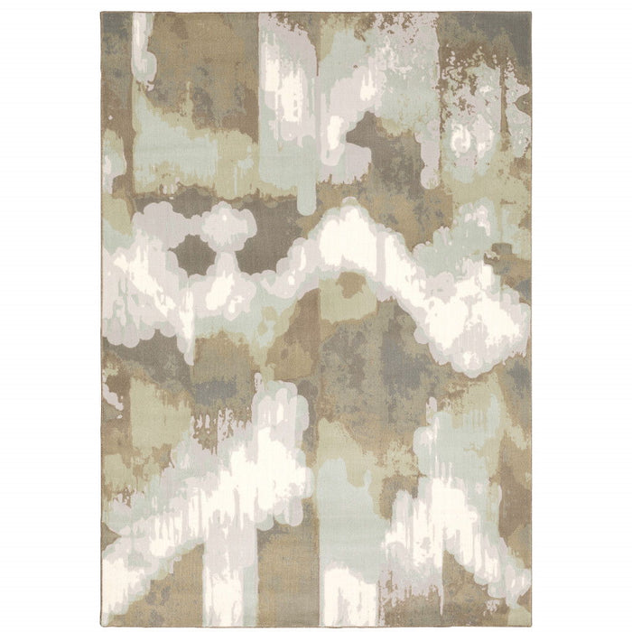 10' x 13' Abstract Power Loom Stain Resistant Area Rug - Sage Gray And Brown