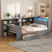 Giga platform storage bed with upholstered headboard, built-in desk, LED lighting, shelves, drawers, and charging station in a modern bedroom