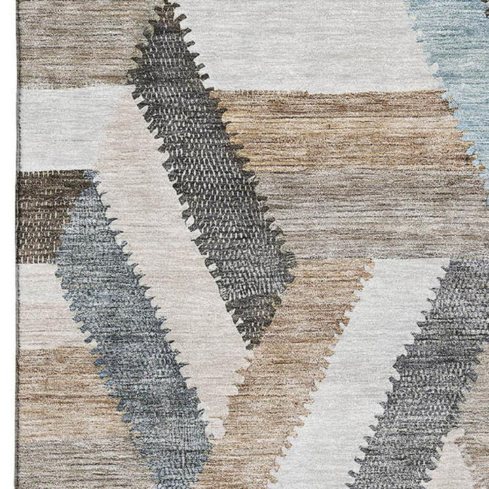 10' X 14' Geometric Washable Area Rug With UV Protection (692436) - Brown / Ivory / Gray