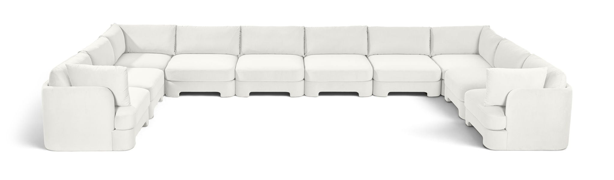 Velvet upholstered 10-piece stationary sectional sofa by Meridian Furniture, featuring plush cushions and modern design.