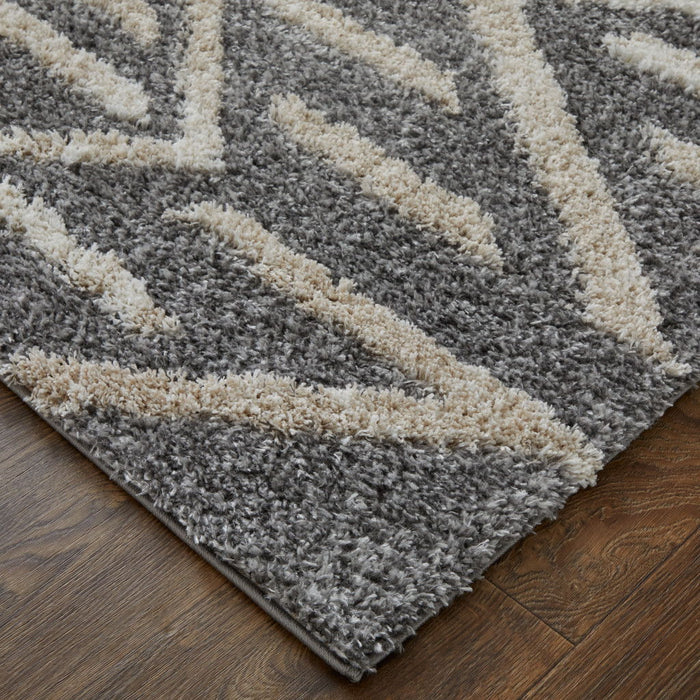 7.9' x 10' Geometric Power Loom Stain Resistant Area Rug - Gray And Ivory