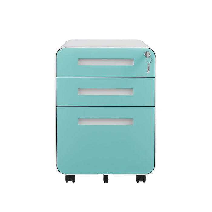 Giga 3-drawer mobile filing cabinet in steel with five wheels, waterproof and anti-tilting, suitable for legal, letter, and A4 files.