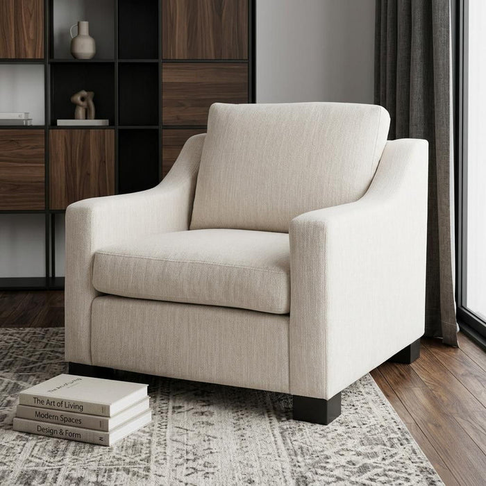 Fabric And Wood Arm Chair - Beige / Black