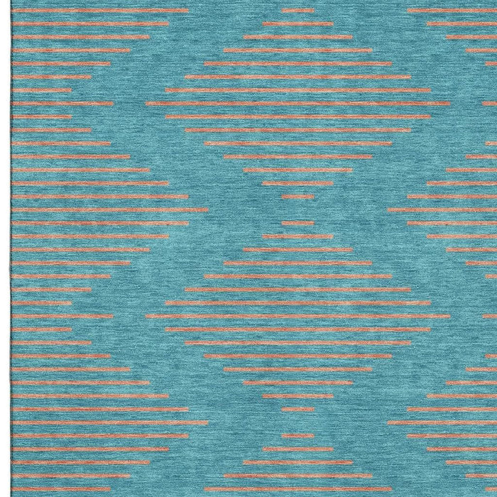 10' X 14' Geometric Washable Area Rug With UV Protection (679864) - Teal / Peach