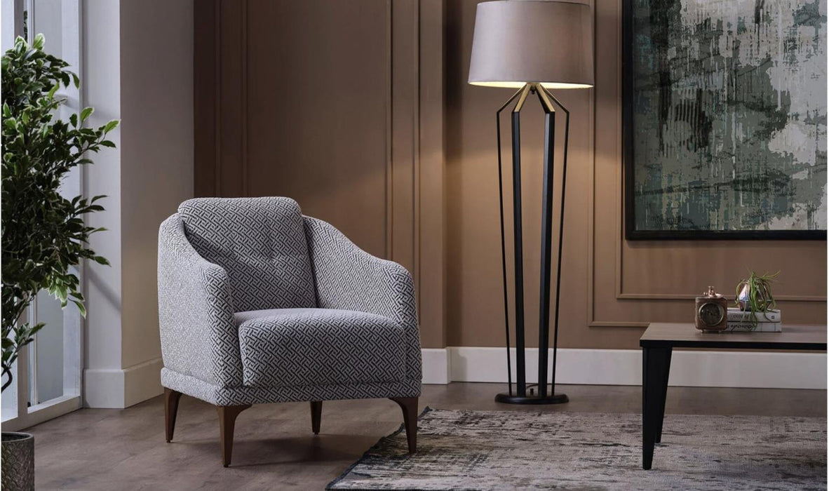 Bellona Seul accent chair with plush fabric upholstery and sleek wooden legs, perfect for modern living rooms.