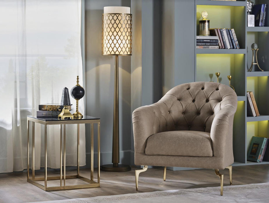 Pair of Bellona Montego accent chairs with plush upholstery and modern design, shown in a living room setting.