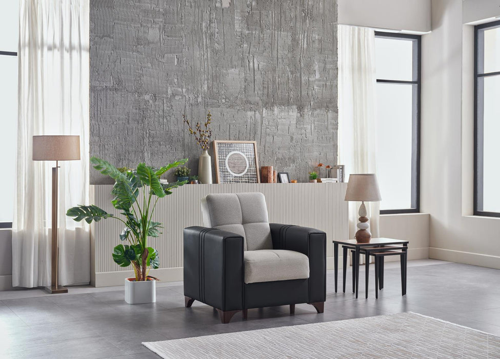 Bellona Parma armchair with plush fabric upholstery and wooden legs, showcasing a modern, comfortable seating design.