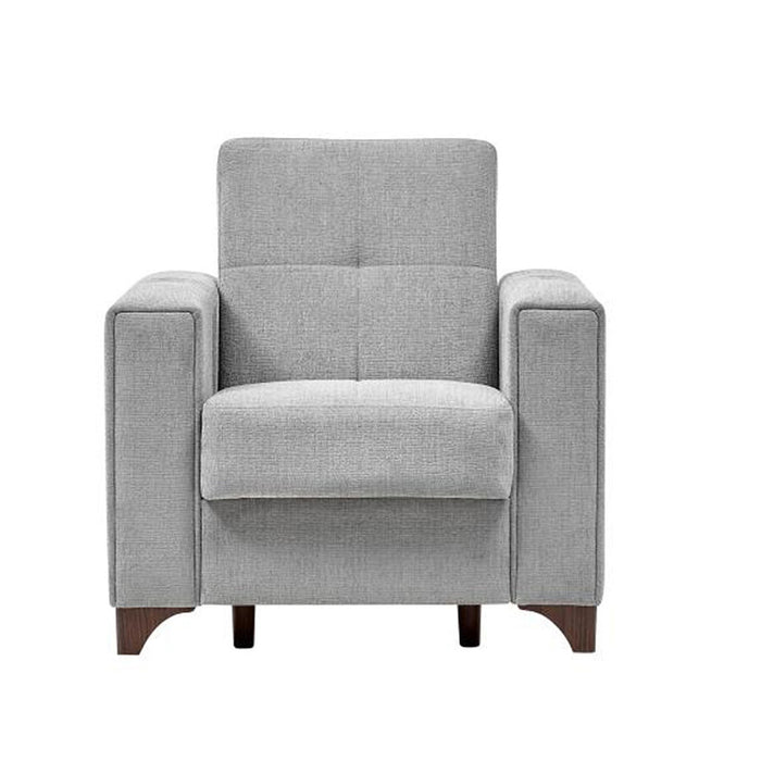 Bellona Parma armchair with plush fabric upholstery and wooden legs, showcasing a modern and comfortable seating design.