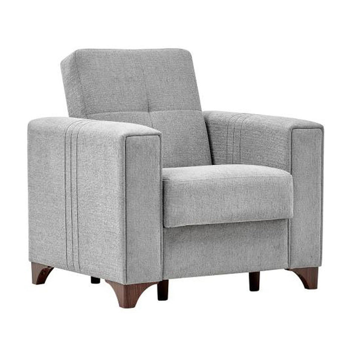 Bellona Parma armchair with plush fabric upholstery and sleek wooden legs, showcasing modern design and comfortable seating.