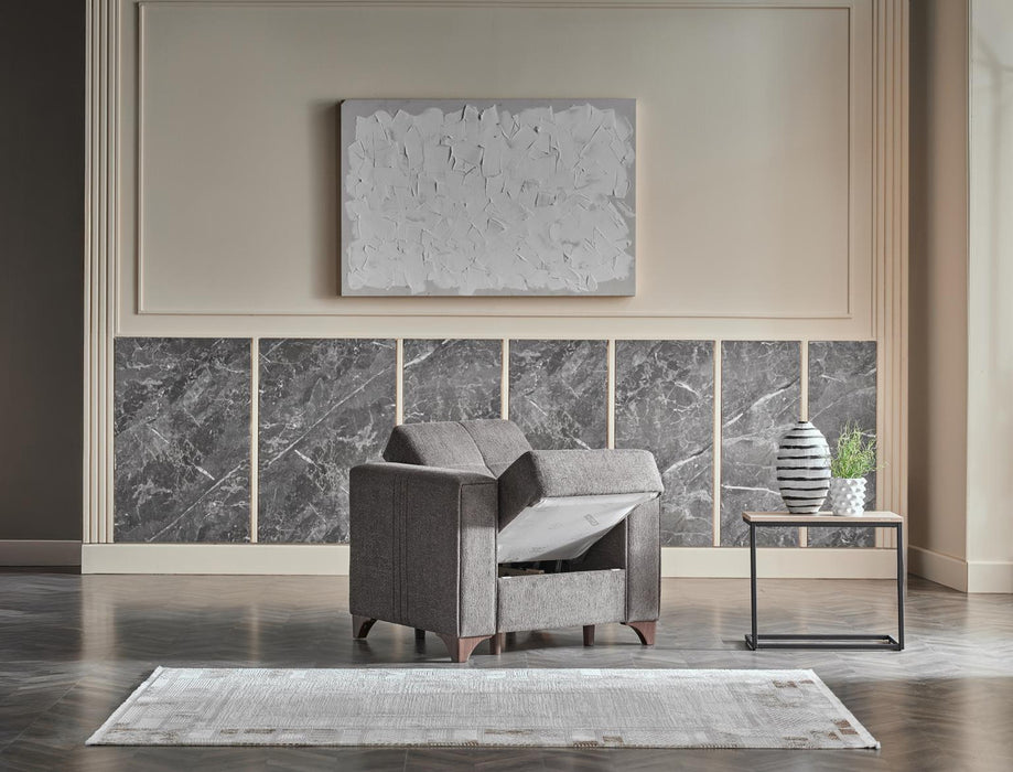 Bellona Parma armchair with plush upholstery and wooden legs, showcasing a modern and comfortable design.