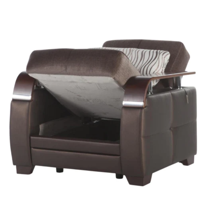 Bellona Natural Armchair with plush fabric upholstery and wooden legs, showcasing a comfortable, stylish seating option.