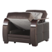 Bellona Natural Armchair with plush fabric upholstery and wooden legs, showcasing a comfortable, stylish seating option.
