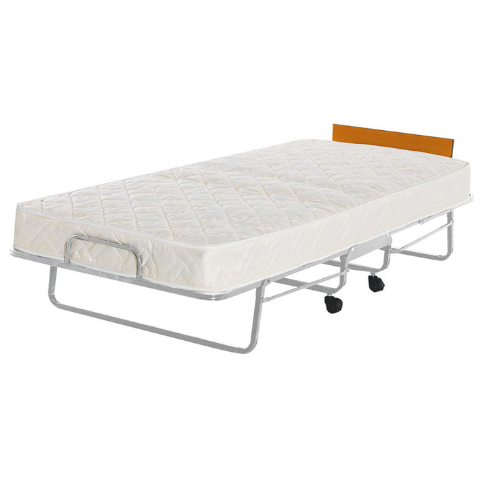 Bellona Sigma folding bed with metal frame and fabric mattress in a folded position, ready for storage or use.