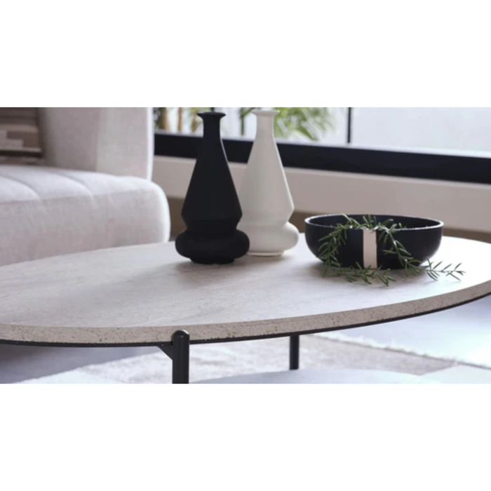 Bellona Mona coffee table with a sleek wooden surface and modern design, shown in a contemporary living room setting.