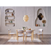 Bellona Boheems dining room set with a wooden table, six chairs, a matching buffet, and a mirror in a stylish home interior.