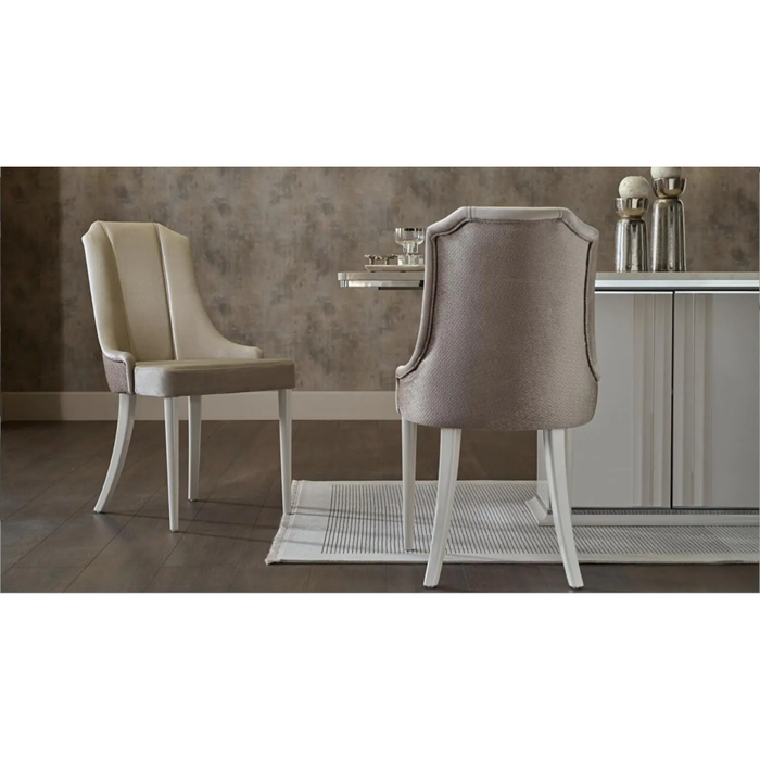 Bellona Gravita dining room set with expandable table, six chairs, buffet, and mirror in a modern, stylish design.