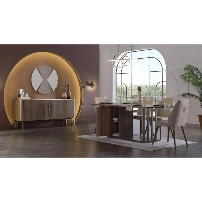 Bellona Mirante dining room table with six matching chairs, showcasing a stylish and modern dining set for family meals.