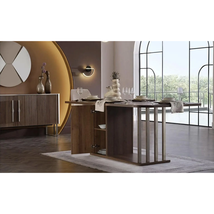Bellona Mirante dining room set with a table and six matching chairs, showcasing a modern design and wooden finish.