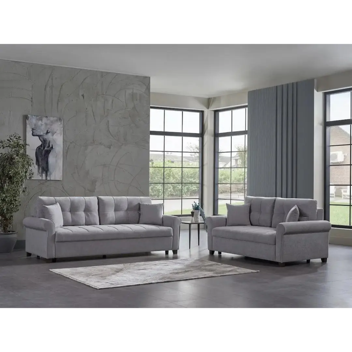 Bellona Mocca P Kol living room set with sofa and armchairs in a cozy, modern design, featuring warm brown upholstery.