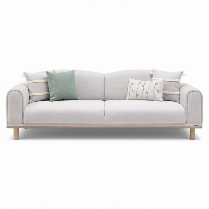Bellona Boheems living room set in cream, featuring a sofa and armchair with plush cushions and bohemian-style design.