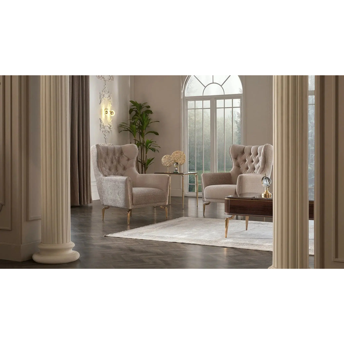 Bellona Plaza living room set with sofa and armchair, featuring modern design and plush cushions in a stylish living space.