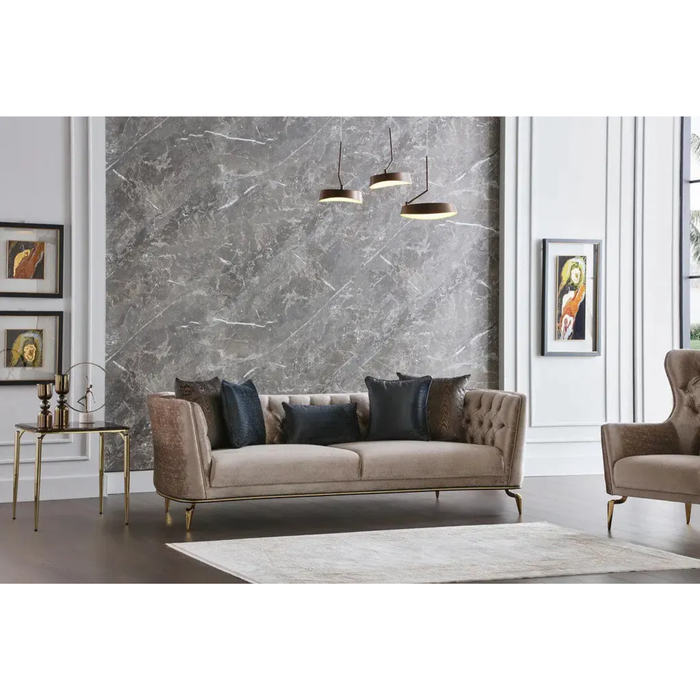 Bellona Plaza living room set with sofa and armchairs, featuring modern design and neutral upholstery for stylish home decor.