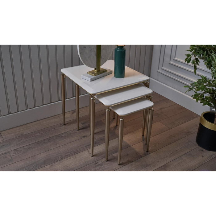 Bellona Plaza Ivory nesting tables set with two stylish, interconnected tables featuring a smooth ivory finish and modern design.
