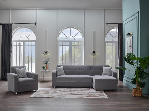 Bellona Vision sectional love seat part sofa in a modern reclining design with plush fabric and stylish cushions.