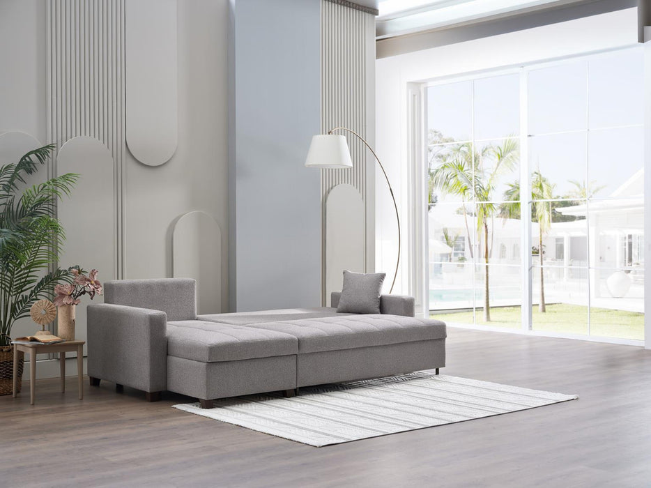 Bellona Mocca sectional sofa with three connected sections, featuring plush cushions and modern design in a cozy living room setting.