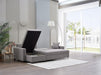 Bellona Mocca sectional sofa with an extra chaise, showing the fabric upholstery and modern design in a living room setting.