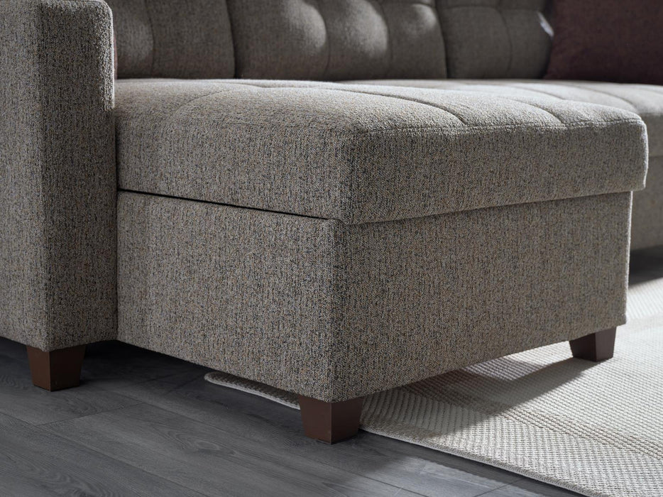 Bellona Mocca sectional sofa with plush cushions and modern design, shown in a spacious living room setting.