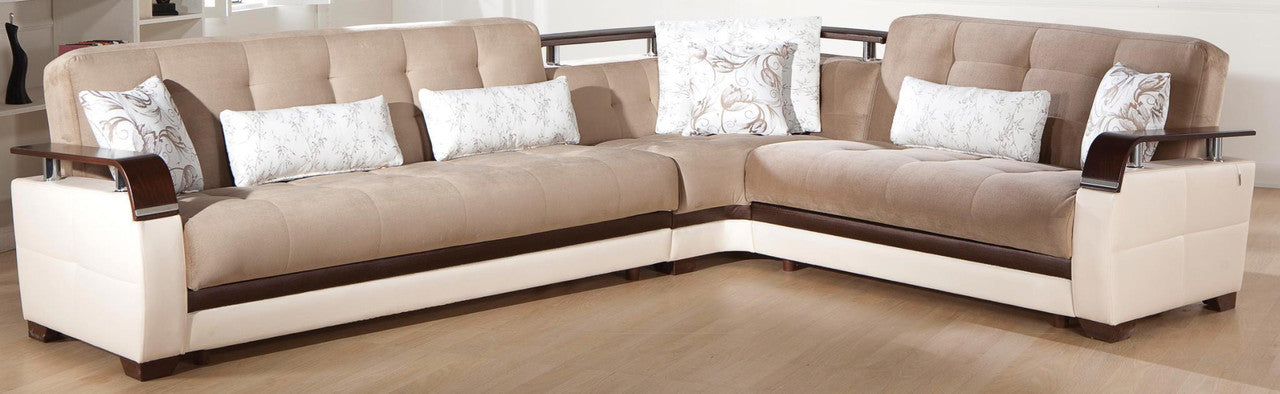 Bellona Natural Sectional Sofa, 4-piece living room set with plush cushions and modern design, shown in a spacious lounge setting.