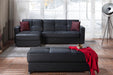 Bellona Elegant Ottoman from sectional sofa set, black fabric with tufted top and wooden legs, stylish and functional home decor piece.