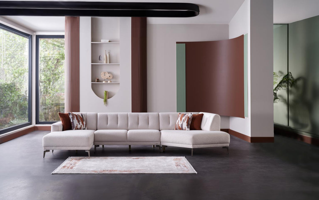 Bellona Atlanta sectional sofa with plush cushions and modern design, featuring neutral fabric upholstery.