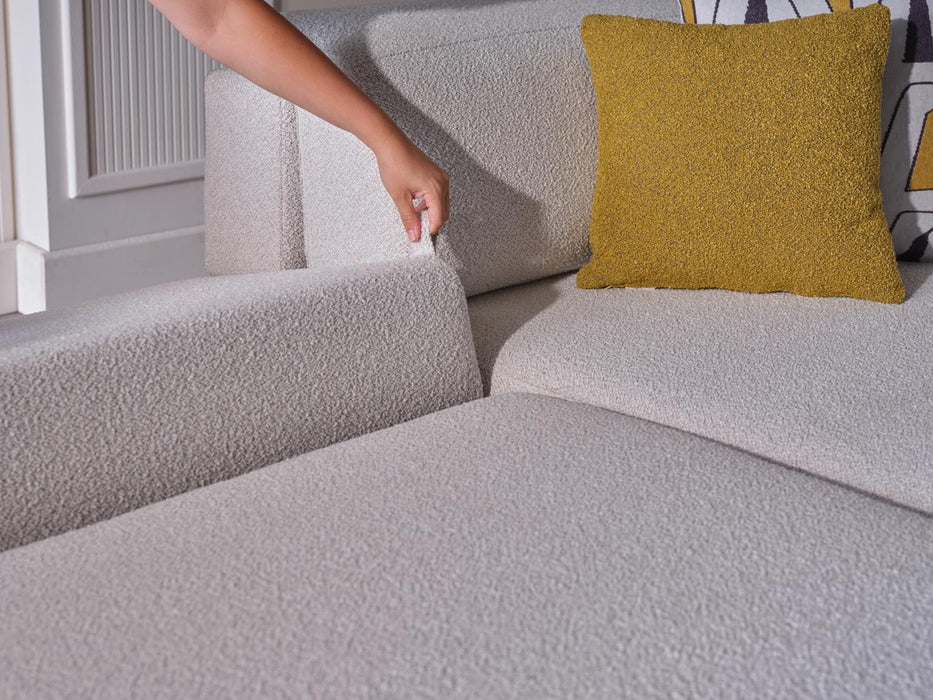 Bellona Picasso sectional sofa with five pieces, modern design, soft fabric upholstery, and multiple seating arrangements.